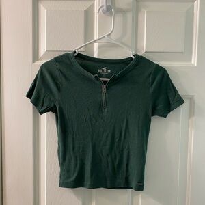 “Vintage” Hollister Zip-Up Crop Tee, Forest Green
